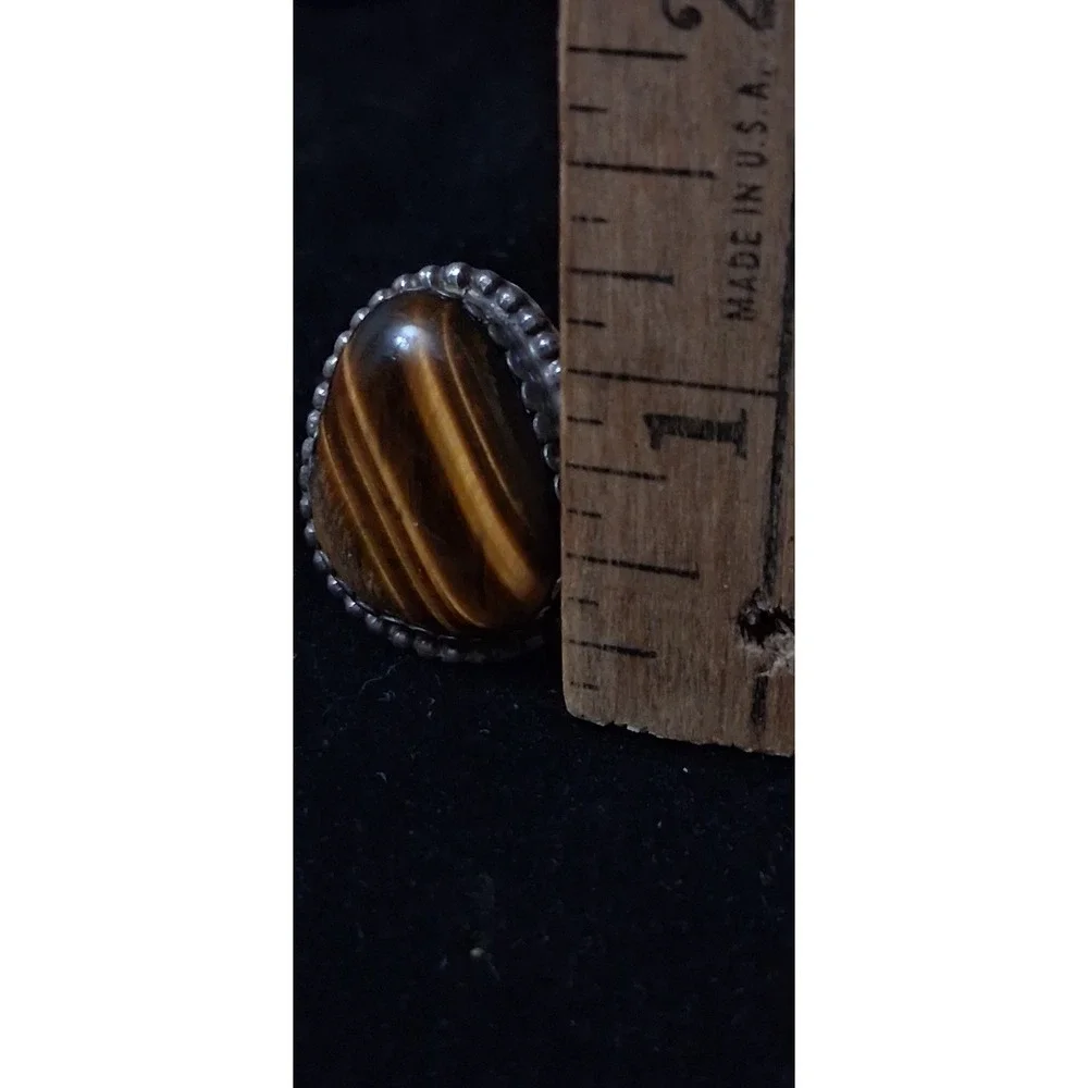 Vintage 925 Sterling Silver TIGER'S EYE Native American Handmade RING Size 11